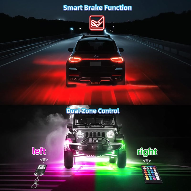 ZONECONA 20Pods RGB LED Rock Lights Kit with APP/RF Remote Control, Car Underglow Lights with Dual Zone Brake Multicolor Neon Underbody Light Waterproof 12V for Trucks Pickup Jeep SXS Golf Cart ATV UTV RZR - Image 4